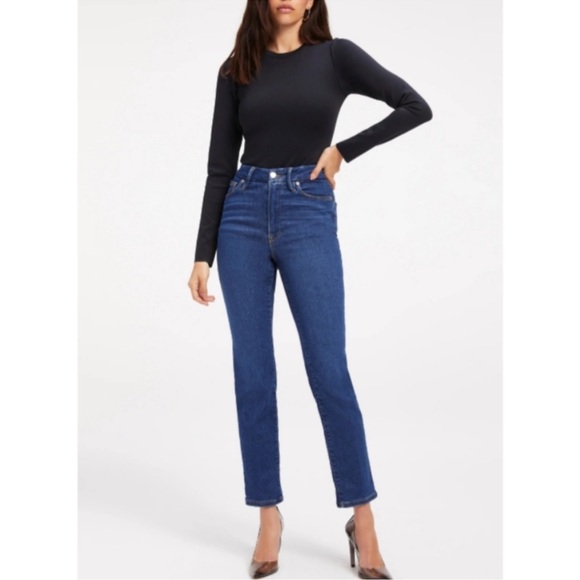 Good American Denim - Good American Always Fits Straight Leg High Rise Jeans in Blue822 Size 00-4